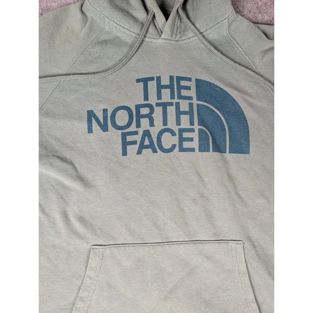 The North Face Womens Half Dome Pullover Hoodie Sage Green Raglan Fleece 5550